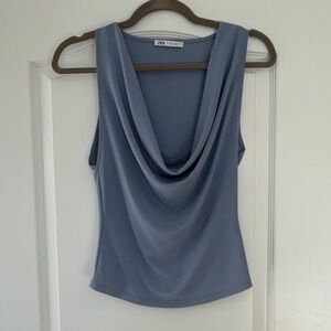 Zara blue cowl neck top